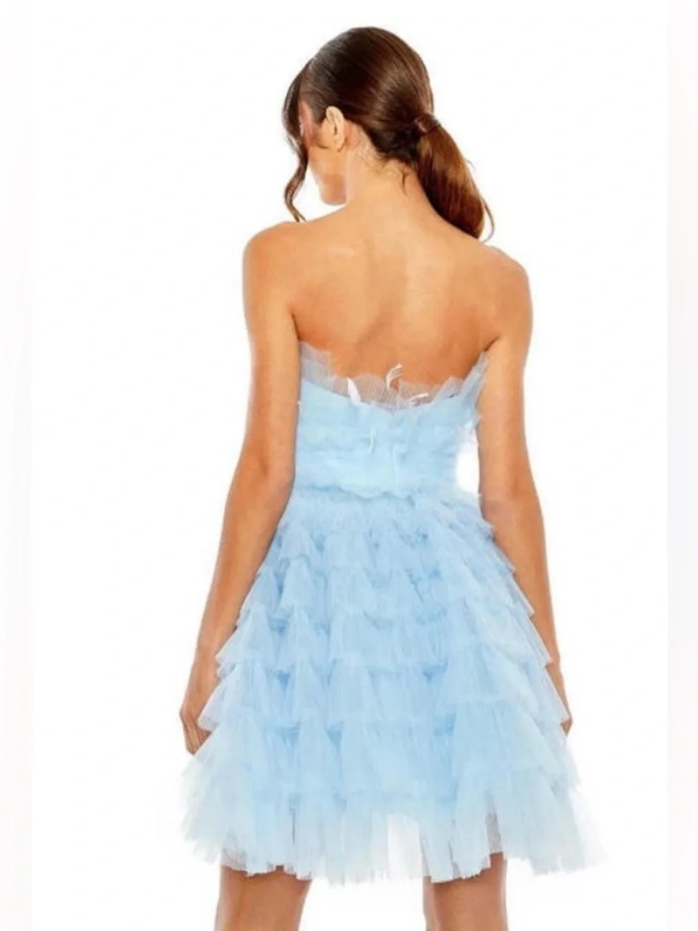 Mac Duggal 20529 Powder Blue Feather Strapless Tulle Fit & Flare Dress NWT 12 - Picture 6 of 16